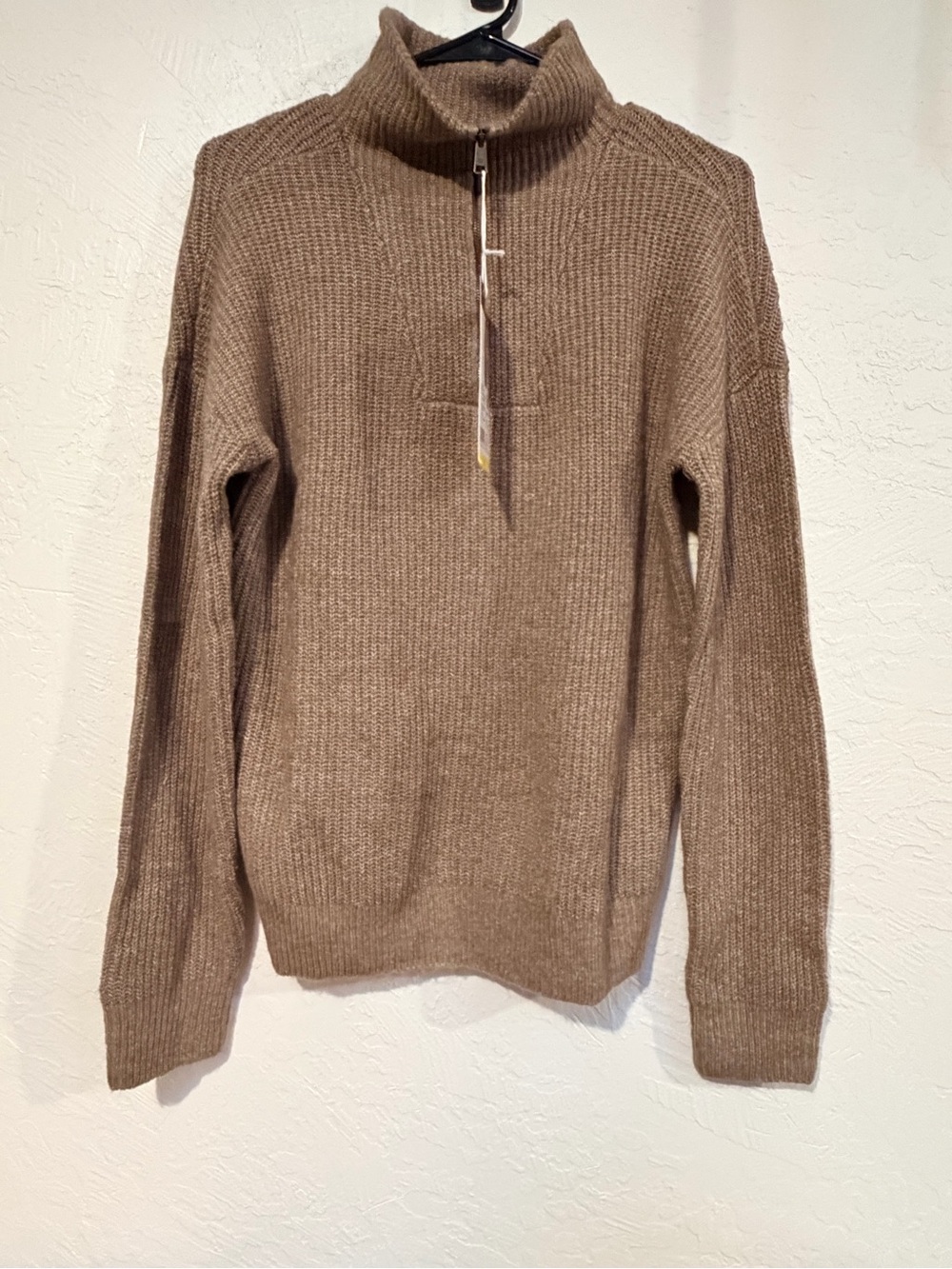 Tan Brown Half-Zip Ribbed Sweater